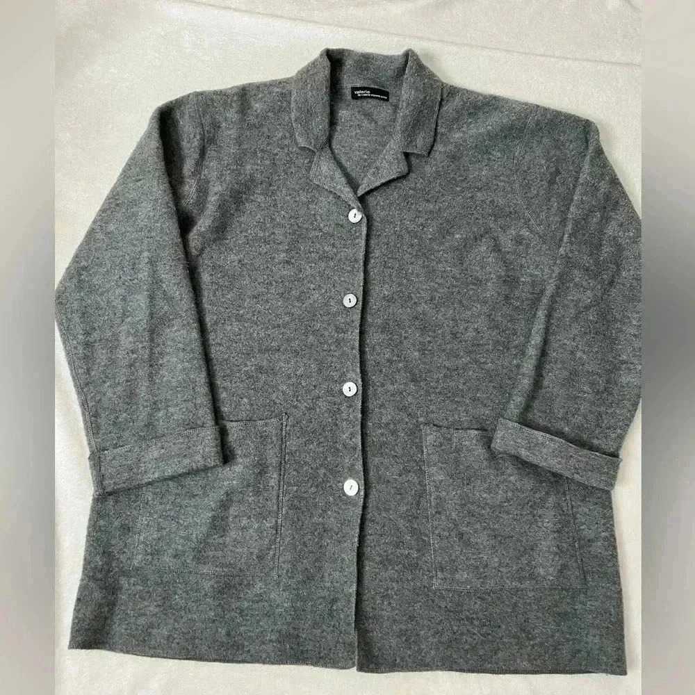 Valerie Stevens 100% Merino Wool Button Up Cardigan Size L